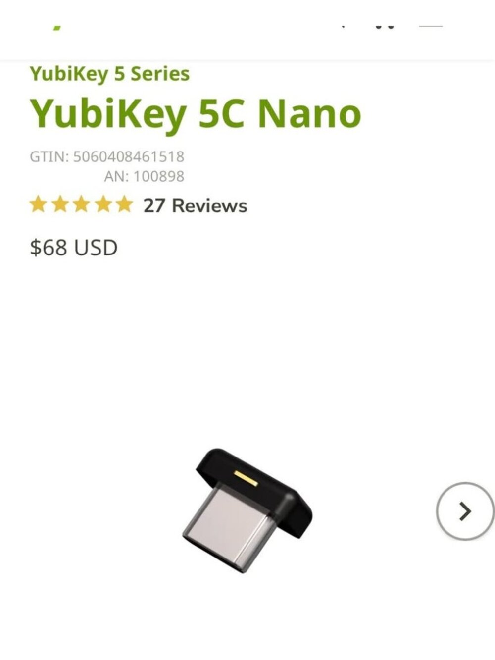Yubico - YubiKey 5C Nano - Two-Factor auth